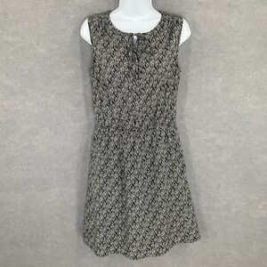 LOFT Dress Womens Small Black White Sleeveless Tie Neck A Line Casual‎ Office